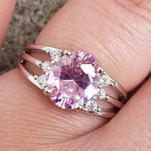 925 silver oval cut pink sapphire ring size 8